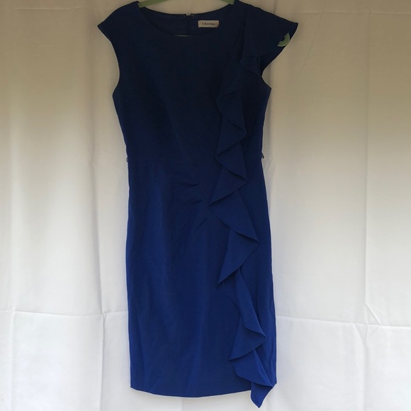 Calvin Klein Royal Blue Ruffled Accent Dress - Picture 1 of 8